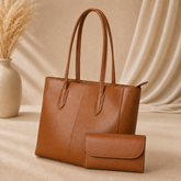 Evora Brown Tote Bag With Free Pouch