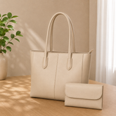 Evora Beige Tote Bag With Free Pouch