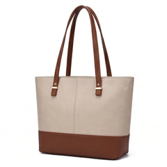 Olivia 3-Piece Tote Set (Beige And Brown)