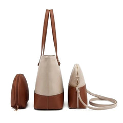Olivia 3-Piece Tote Set (Beige And Brown)