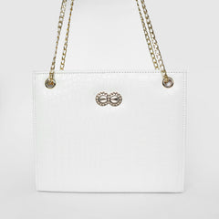 Bella White Croc Chain Bag