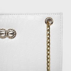 Bella White Croc Chain Bag