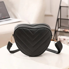 Black Heart-Shaped Quilted Crossbody Bag