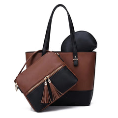 Olivia 3-Piece Tote Set ( Brown And Black)