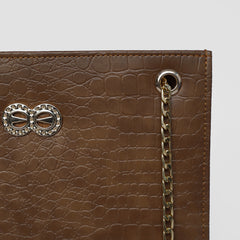 Bella Brown Croc Chain Bag