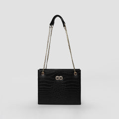 Bella Black Croc Chain Bag