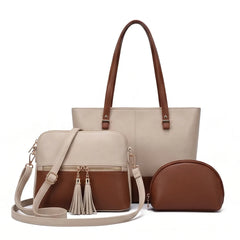Olivia 3-Piece Tote Set (Beige And Brown)