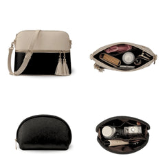 Olivia 3-Piece Tote Set (Beige And Black)