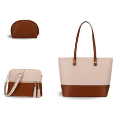 Olivia 3-Piece Tote Set (Beige And Brown)
