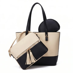 Olivia 3-Piece Tote Set (Beige And Black)