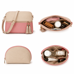 Olivia 3-Piece Tote Set ( Beige And pink)