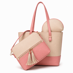 Olivia 3-Piece Tote Set ( Beige And pink)