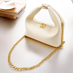 Mira White Shoulder Bag with Gold Chain
