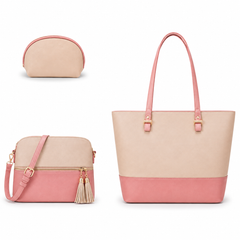 Olivia 3-Piece Tote Set ( Beige And pink)
