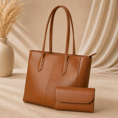 Evora Brown Tote Bag With Free Pouch