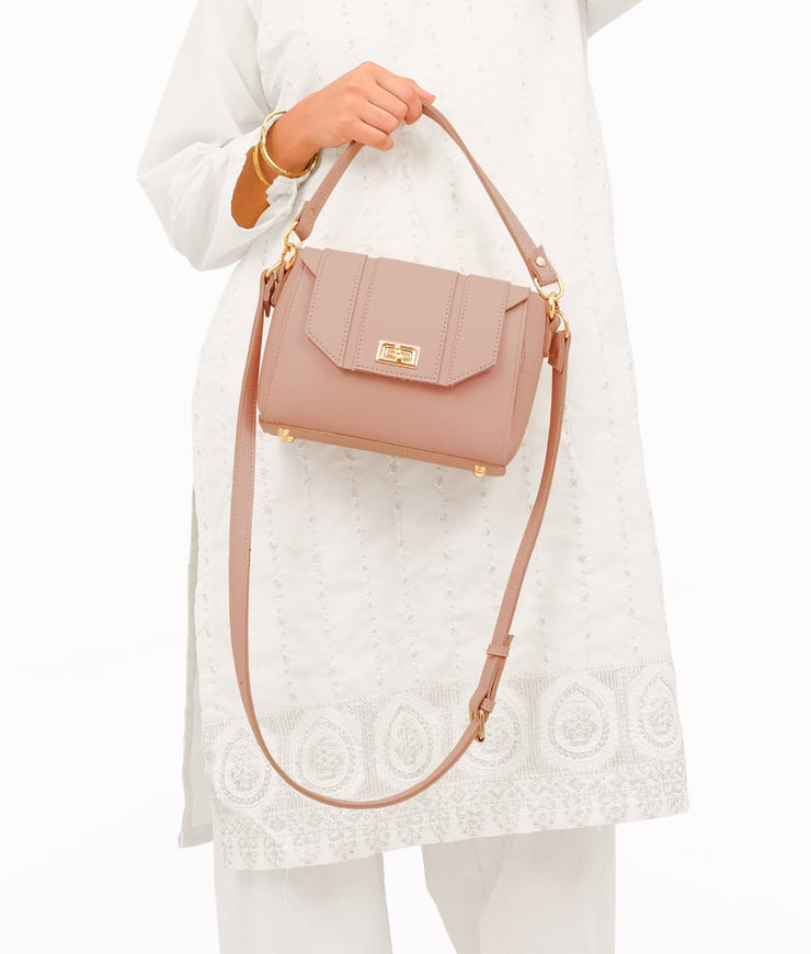 Pink Compact Top Handle Cross Body Bag