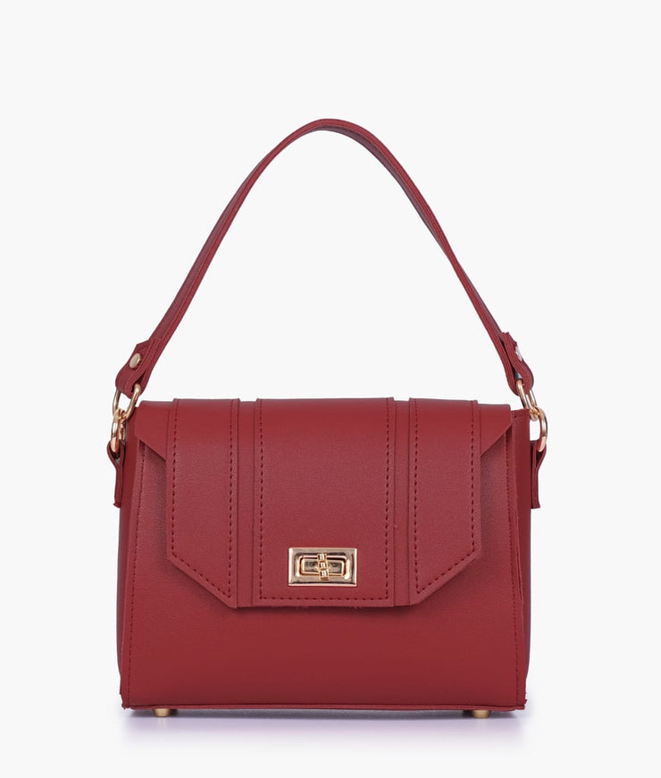 Compact Maroon Top Handle Cross Body Bag