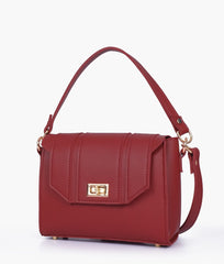 Compact Maroon Top Handle Cross Body Bag