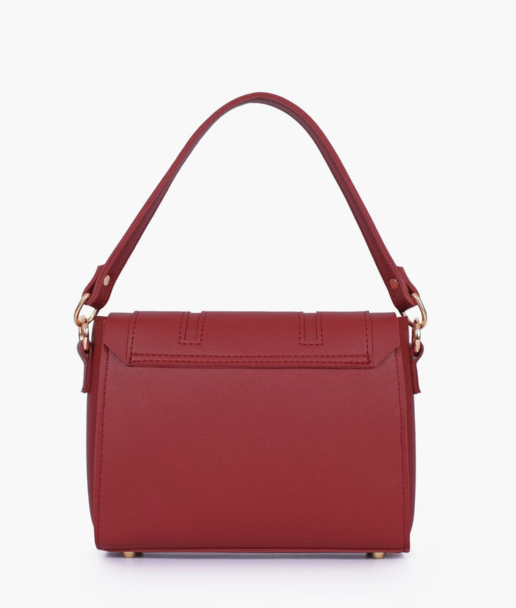 Compact Maroon Top Handle Cross Body Bag