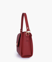 Compact Maroon Top Handle Cross Body Bag