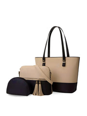Olivia 3-Piece Tote Set (Beige And Black)