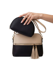 Olivia 3-Piece Tote Set (Beige And Black)