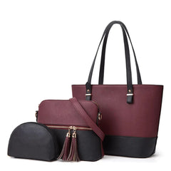 Olivia 3-Piece Tote Set (Maroon And Black)