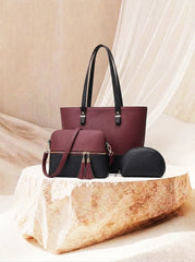 Olivia 3-Piece Tote Set (Maroon And Black)